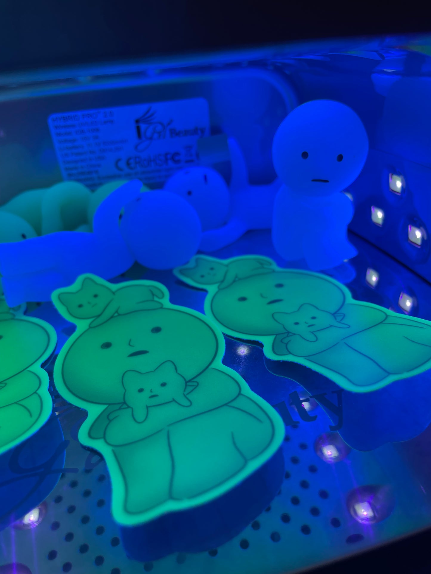 Glow-In-The-Dark Little Guy with 2 Cats Sticker (UV resistant)