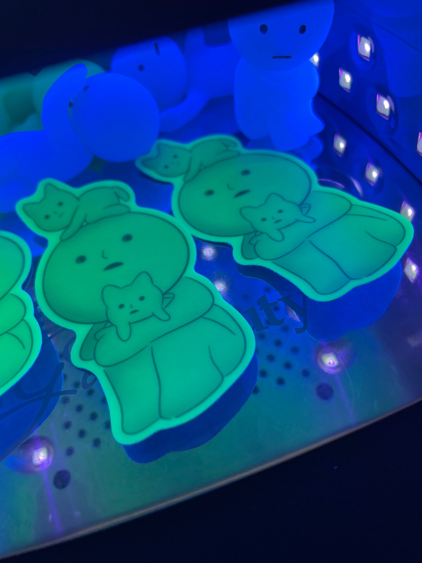 Glow-In-The-Dark Little Guy with 2 Cats Sticker (UV resistant)