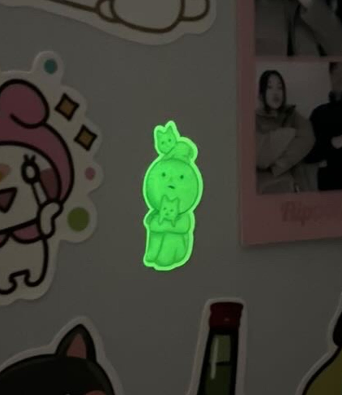 Glow-In-The-Dark Little Guy with 2 Cats Sticker (UV resistant)