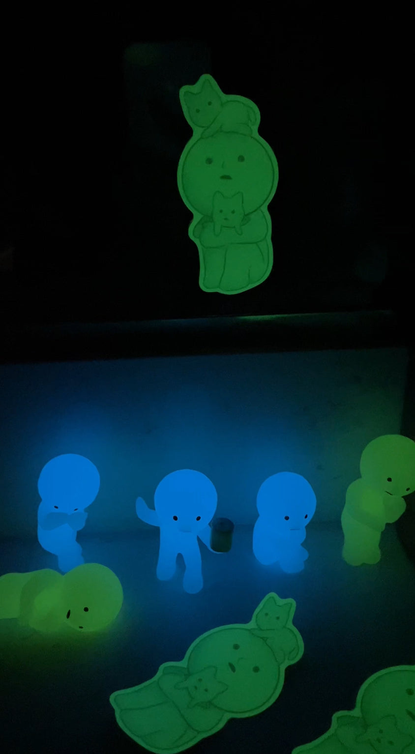 Glow-In-The-Dark Little Guy with 2 Cats Sticker (UV resistant)
