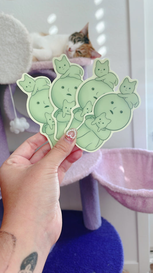 Glow-In-The-Dark Little Guy with 2 Cats Sticker (UV resistant)